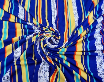 Royal Blue/Mustard/Aqua Stripe DTY Brushed Knit Fabric by the Yard