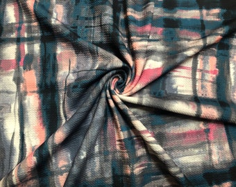 Puede incluir: Tela con textura de patrón abstracto en azul verdoso, rosa y negro.