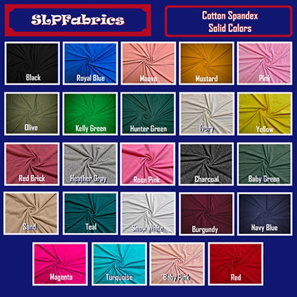 Cotton Spandex Jersey Fabric-Solid Colors Collection-Sold by the Yard-SLP Fabrics