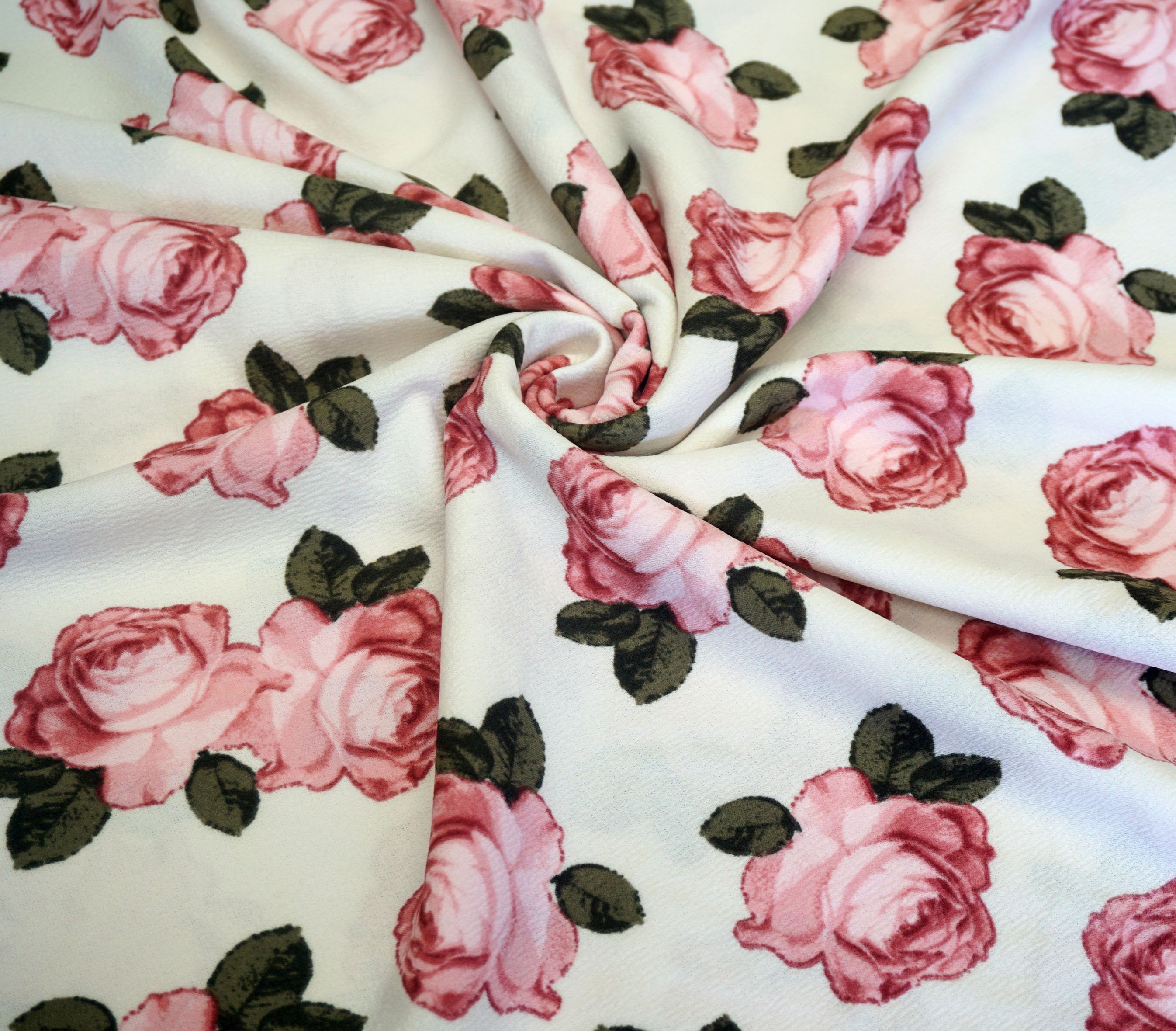 2 Way Stretch Ivory Black Olive Pink Rust Flowers Liverpool Fabric