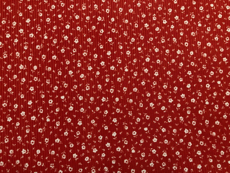 Brick White 1/4" Buttercup Flowers Print Fabric Rayon Spandex Rib 2X1 Print Fabric