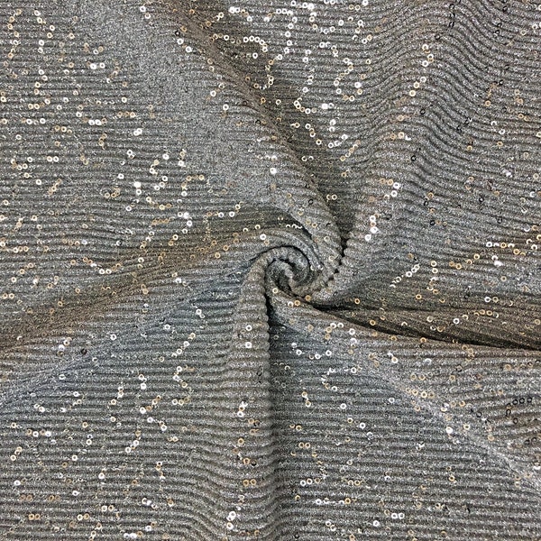 Metallic Silver Sequins Accordion Rib Fabric