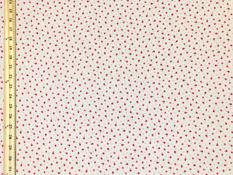 Rayon Crinkle Printed Fabric|White Red Mini Flowers |RCKPR02|Sold by the Yard