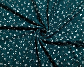 Forest Green Ditsy Floral Rib Knit Fabric stretch Rayon Blend by the Yard