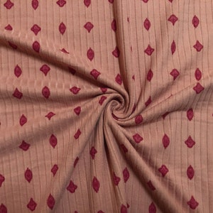 Salmon 1/2&quot; Red Diamonds and Oval Rayon Spandex Rib 6X3 Print Fabric