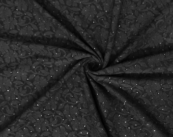 Deep Black Bordeaux Blossom Floral Scroll Lace Fabric by the Yard