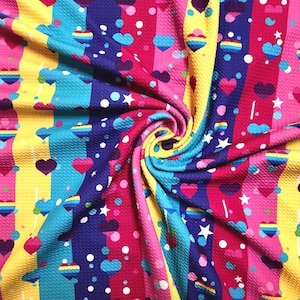 Bullet Printed Fabric-Yellow Purple Aqua-Rainbow Vertical Stripes-BPR165-Sold by the Yard