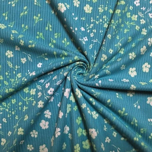 Green Neon Green Ivory Shadowed Flowers Poly Rayon Spandex Rib 2X2 Print Fabric