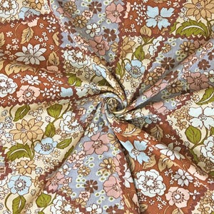 Rayon Crinkle Printed Fabric| Brown Blue Olive Mosaics |RCKPR04|Sold by the Yard