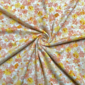 DTY Brushed Fabric-Ivory Yellow Pink 6/8&quot; Flowers-DTYBPR382-Sold by the Yard-Jersey Fabric