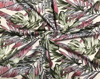 Tela cepillada DTY - Palmeras color rojo oliva vainilla - DTYBPR260 - Se vende cortada a medida - Tela de jersey