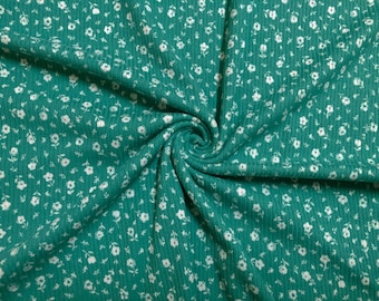Green Buttercup Floral Print Fabric - Rayon Spandex Rib Knit