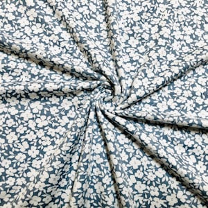 DTY Brushed Fabric-Silver Gray White Flowers and Leaves-DTYBPR406-Sold by the Yard-Jersey Fabric