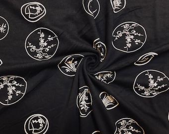 Black/White Medallion Print 100% Cotton Jersey Knit Fabric by the Yard