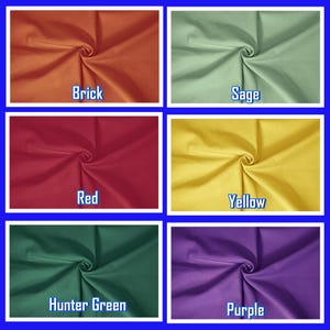 Op de afbeelding: Zes stofstalen in verschillende kleuren: baksteen, salie, rood, geel, jagergroen en paars. Elke staal is spiraalvormig gevouwen.