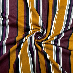 Hacci Sweater Knit Printed Fabric-Ginger Maroon Black White Stripes-HPR021-Sold by the Yard-Sweater Fabric
