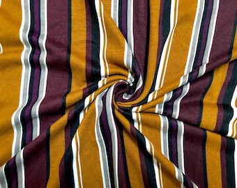 Hacci Sweater Knit Printed Fabric-Ginger Maroon Black White Stripes-HPR021-Sold by the Yard-Sweater Fabric