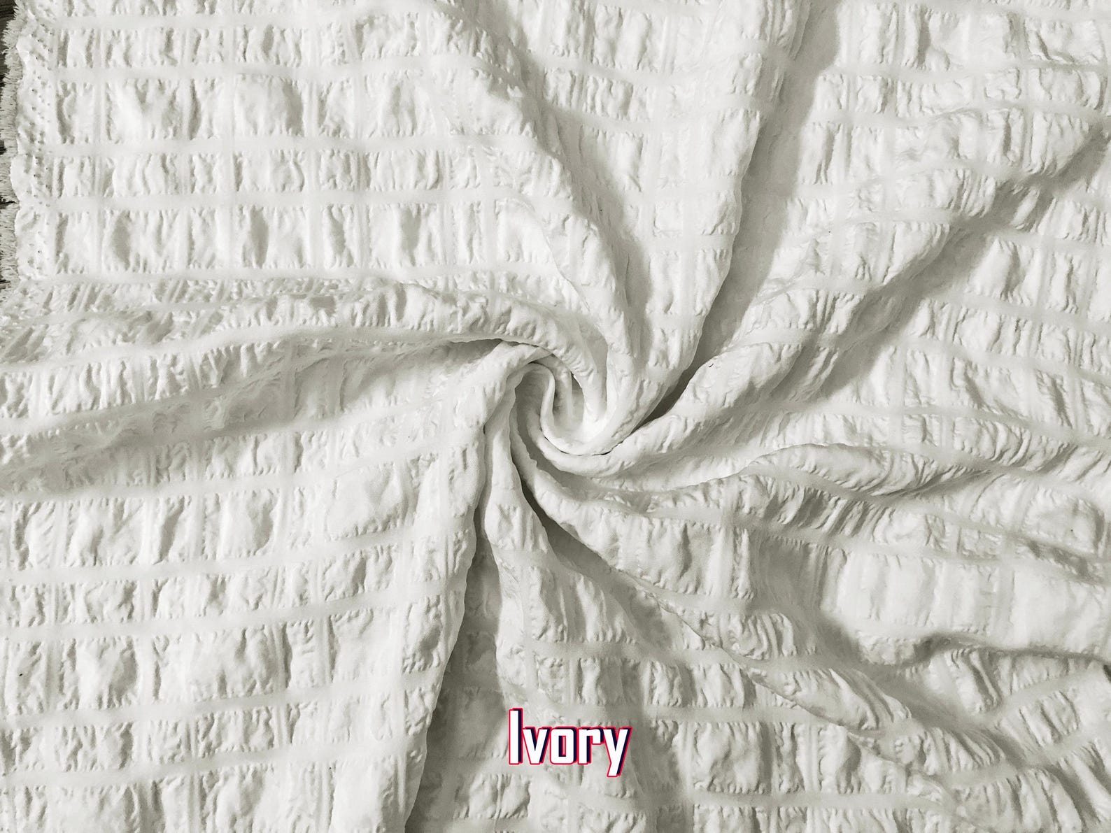 Ivory Windowpane Polyester Dobby Seersucker Fabric by the Yard - 56 ...