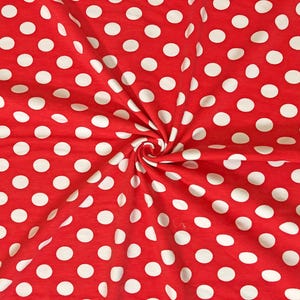 100% Cotton Print Fabric | Red White Polka Dots |CTJPR023 |Jersey Fabric| Sold by the Yard