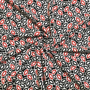 DTY Brushed Fabric-Black and Red Floral Pattern-DTYBPR294-Sold by the Yard-Jersey Fabric