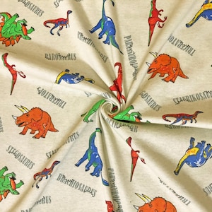 100% Cotton Print Fabric| Vanilla Red Oranges Dinosaurs |CTJPR04 |Jersey Fabric| Sold by the Yard