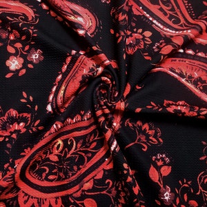 Bullet Printed Fabric-Black Red Paisleys-BPR241-Sold by the Yard