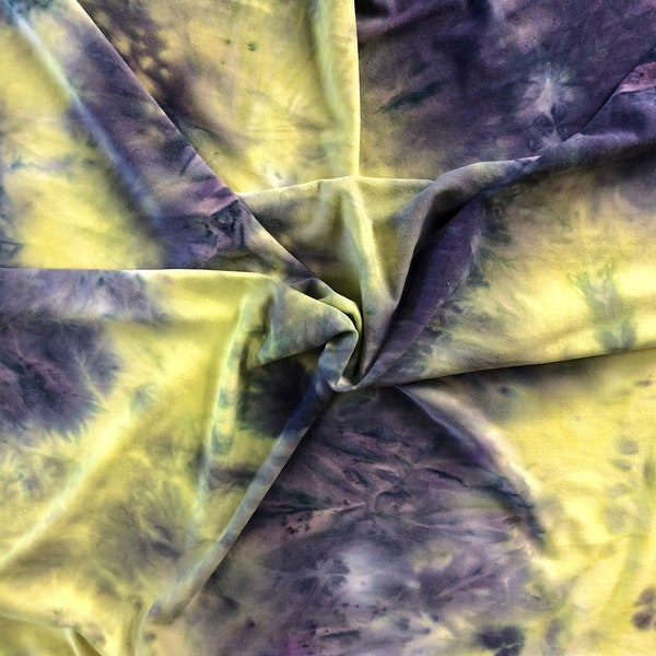 Yellow Purple Black Dty Double Brushed Jersey Tie Dye Print Fabric