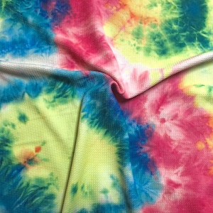Bullet Printed Fabric-White Neon Green Pink Blue Distorted Rainbow-Tie Dye Print-BTDPR018-Sold by the Yard