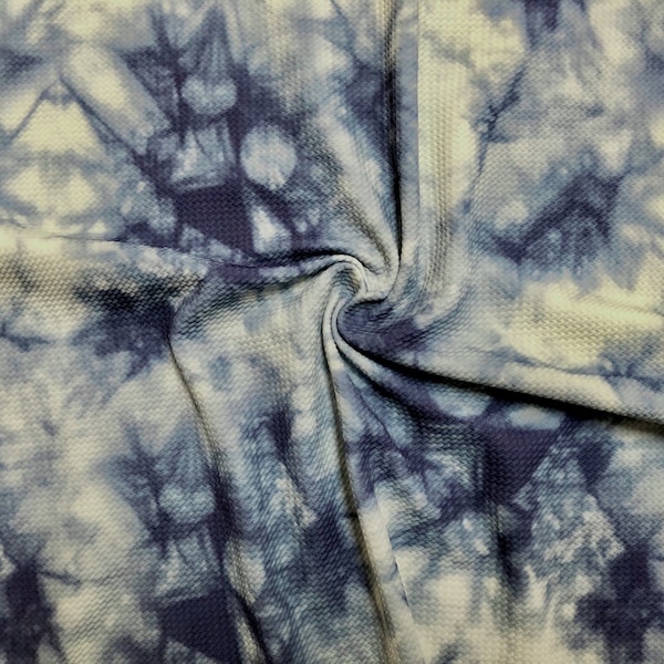 Poly-Spandex Gray Blue Dark Blue Splashed Tie Dye Bullet Knit Printed Fabric-Sold by the Yard