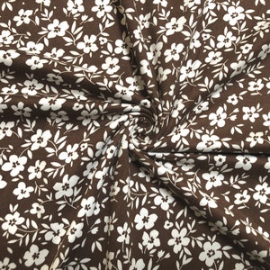 DTY Brushed Fabric-Dark Brown White Flowers-DTYBPR336-Sold by the Yard-Jersey Fabric