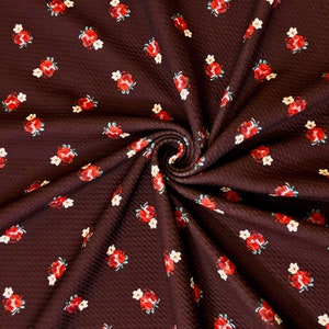 Bullet Printed Fabric-Chocolate Brown Red White Yellow Green 3/4&quot; Roses-BPR261-Sold by the Yard