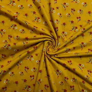 DTY Brushed Fabric-Mustard Orange White Daisies-DTYBPR163-Sold by the Yard-Jersey Fabric
