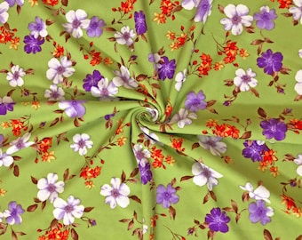 Sage Green/Lavender/Coral Floral Techno Crepe Knit Fabric by the Yard