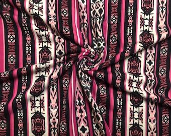 Fuchsia Boho Tribal Stripe DTY Brushed Knit Fabric by the Yard