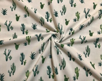 Ivory/Green Cactus Bullet Knit Fabric by the Yard