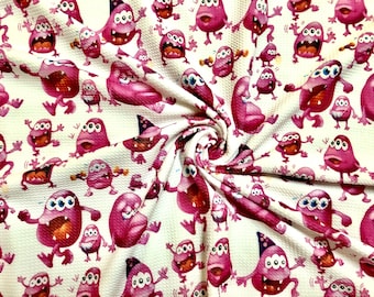 Ivory/Pink Silly Monster Bullet Knit Fabric by the Yard