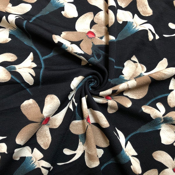 Black Brown Red Flowers Liverpool Print Fabric
