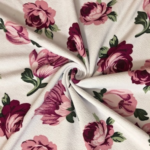 Tela estampada Liverpool Knit - Marfil, malva, rosas verdes - LVPR329 - Se vende cortada a medida - Tela para prendas de vestir