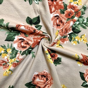 Tela estampada Liverpool Knit - Beige, óxido, amarillo, verde, rosas - LVPR274 - Se vende cortada a medida - Tela para ropa