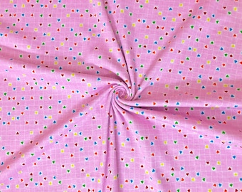 Rosa Regenbogen Herzen 100% Baumwolljersey Meterware
