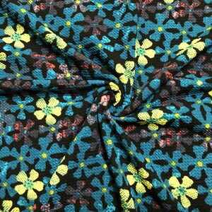 Bullet Printed Fabric-Neon Lime Teal Clover Flowers-BPR244-Sold by the Yard