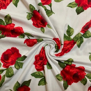 Jersey Stoff gebürstet-Ivory Red Green Roses-DTYBPR169