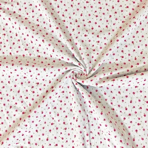 Rayon Crinkle Printed Fabric|White Red Mini Flowers |RCKPR02|Sold by the Yard