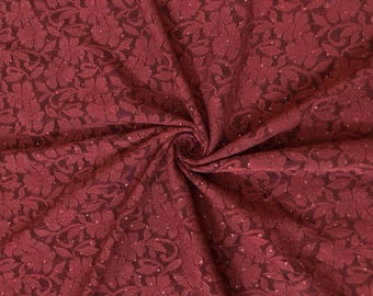 Burgundy Bordeaux Blossom Lace Fabric by the Yard