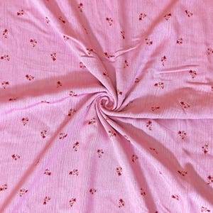 Rayon Crinkle Printed Fabric| Pink Red Mini Flowers |RCKPR03|Sold by the Yard