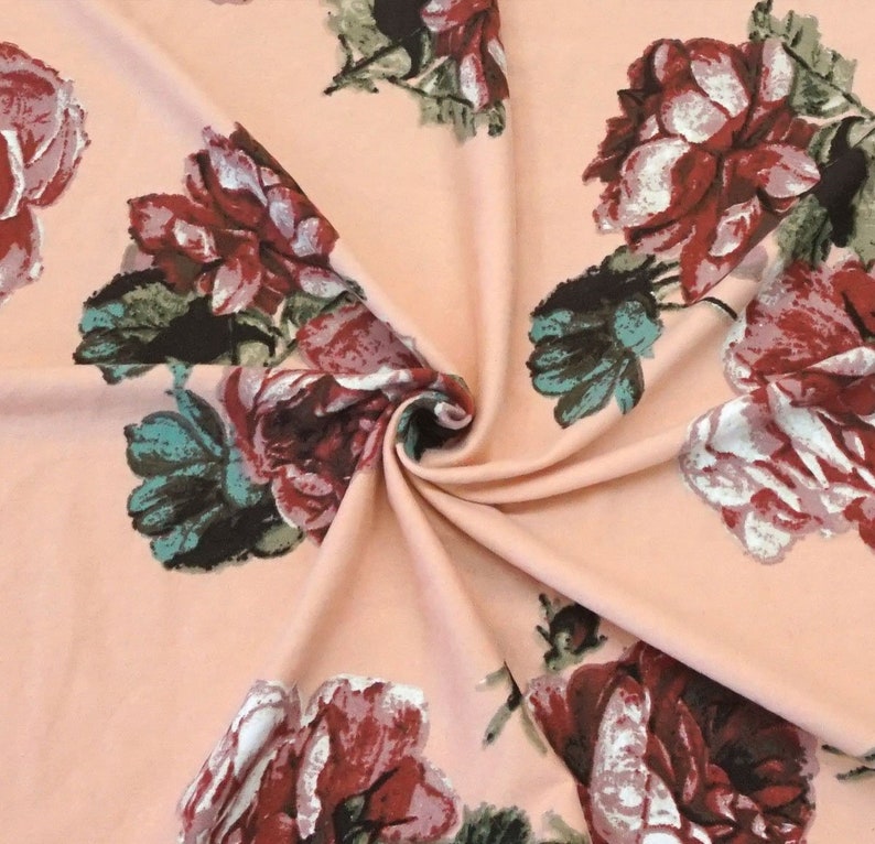 4 Way Stretch DTY Double Sided Brushed Pink Green Red Roses Fabric