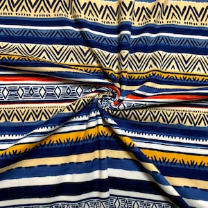 DTY Brushed Fabric-Ivory Navy Blue Yellow Aztec Symbols-DTYBPR350-Sold by the Yard-Jersey Fabric