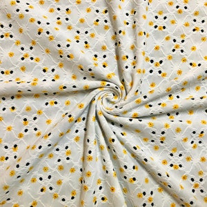 DTY Eyelet Fabric-Ivory Yellow 1/4&quot; Sunflowers-DTYBPR525-Sold by the Yard-Apparel Fabric