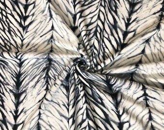 Ivory/Gray & Black Feather Herringbone Liverpool Knit Fabric by the Yard
