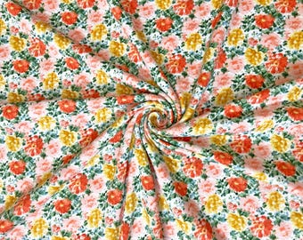 Ivory Sunrise Blossom Ditsy DTY Brushed Knit Fabric by the Yard